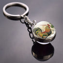 Animals Keychain Cat Dog Bear Peacock Rabbit Squirrel Phoenix Double Side Glass Ball Pendant Keyring