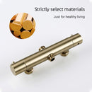 Grifo de baño de temperatura termostática, cabezal de ducha de lluvia de montaje en pared de latón dorado cepillado, rociador de mano de dos funciones, mezcla de agua fría y caliente