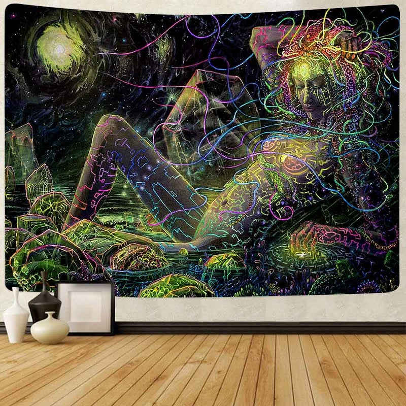 Simsant Psychedelic Tapestry Abstract Naked Girl Hippe Flower Wall Hanging Tapestries for Living Room Bedroom Dorm Home Decor