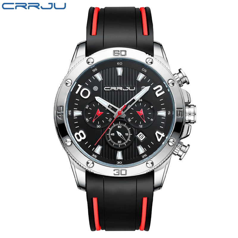 CRRJU Herrenuhr Chronograph Outdoor Sports Wasserdichte Uhren Leuchtanzeige Quarz Gummiuhr Relogio Masculino