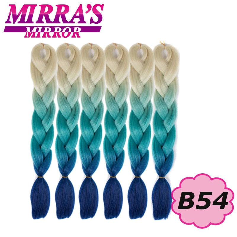 Trenzas Jumbo de 24 pulgadas, cabello sintético para caja trenzada, extensiones de cabello trenzado Ombre, tres tonos, negro, marrón, azul, rosa, espejo de Mirra