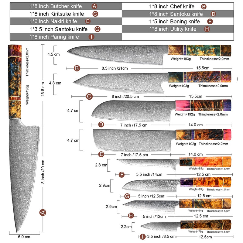 XITUO Chef's Nakiri cuchillo 67 capas japonés Damasco acero Damasco Chef cuchillo 8 pulgadas Damasco cuchillo de cocina madera solidificada HD