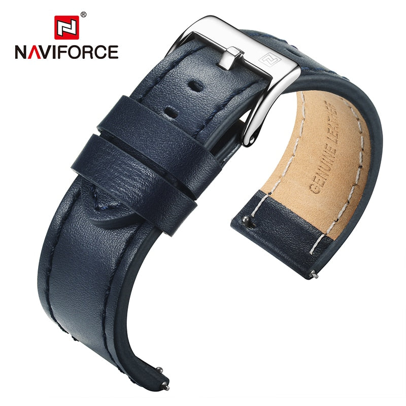 NAVIFORCE High Quality Genuine Leather Watchbands Dark Brown Black Blue Men Women 23mm Watch Strap Belt Stainless Steel Buckle