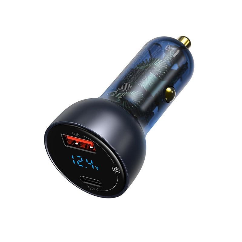 Baseus 65W USB Car Charger Quick Charge 4.0 3.0 QC4.0 QC3.0 Type C PD Fast Car Charging Charger For iPhone Xiaomi Mobile Phone