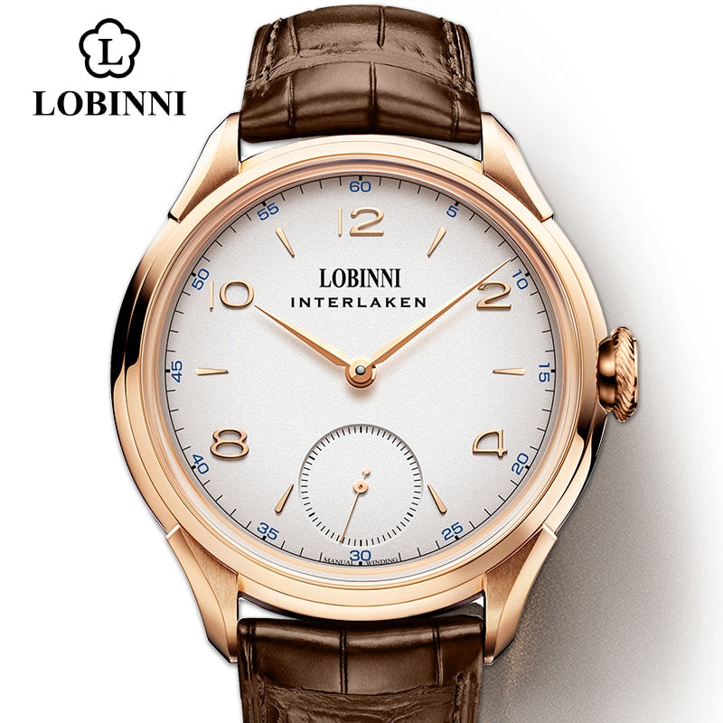 LOBINNI Seagull Mecánico Movimiento de cuerda a mano Relojes masculinos Lujo Suiza Marca Hombre Reloj impermeable Reloj de pulsera masculino