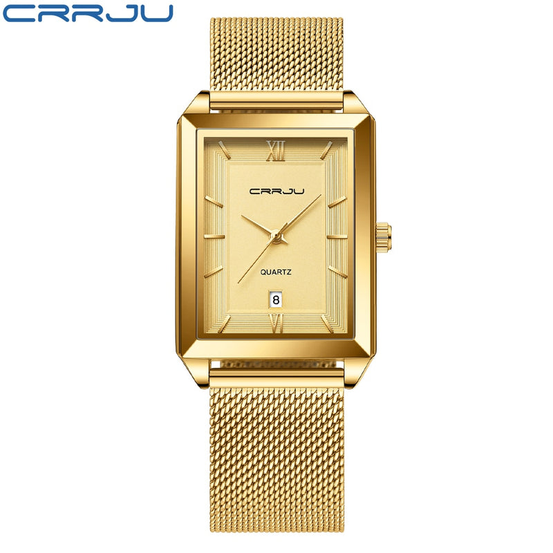 CRRJU Uhr Herren Top-Marke Luxus Square Golden Quarz Edelstahl Wasserdicht Armbanduhr Relogio Masculino