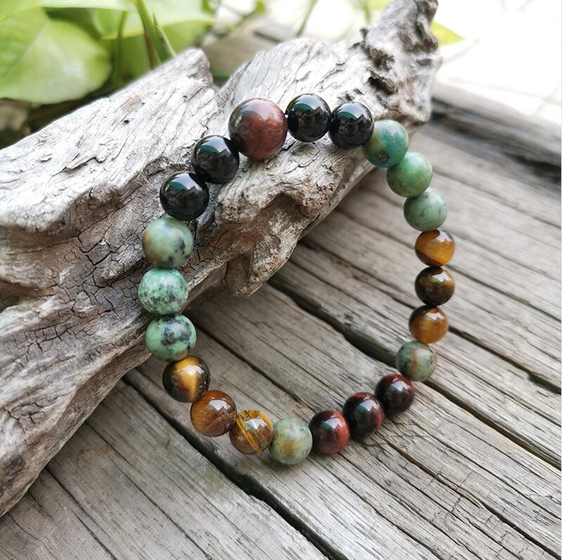 Abalorio de piedra natural de 8 mm, turquesa africana, ojo de tigre, despertar, conjunto de JapaMala, joyería espiritual, meditación, inspirador, 108 Mala Bead