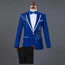 Red Diamond Floral Men Suits for Wedding Mens Suits 3 Piece Blazer+Pant+Bow Tie Fashion Tuxedo Men Suit Set Stage Costume Homme
