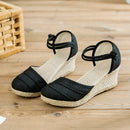 Veowalk, sandalias de lino lisas hechas a mano con retazos para mujer, alpargatas con cuña, plataformas de 6cm, zapatos bohemios, zapatos de verano para mujer