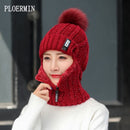 Frauen Wollstrickmütze Skimütze Sets für Frauen Winddicht Winter Outdoor Stricken Warm Dick Siamesischer Schal Kragen Warme Mütze Mädchen Geschenk