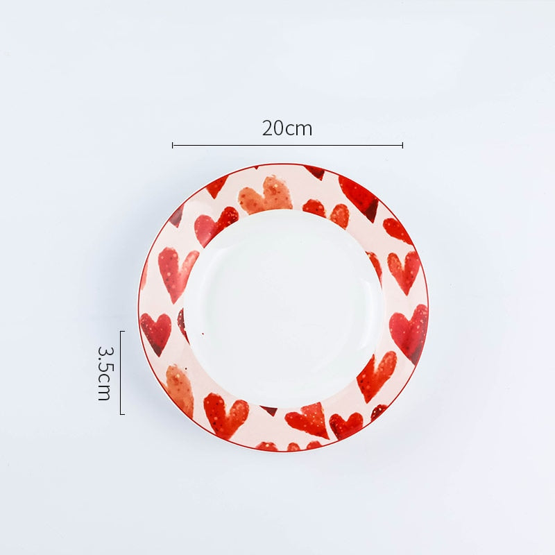 Creative bone china love red stroke ceramic plate Western steak salad dessert cake sushi home kitchen storage decorative plate