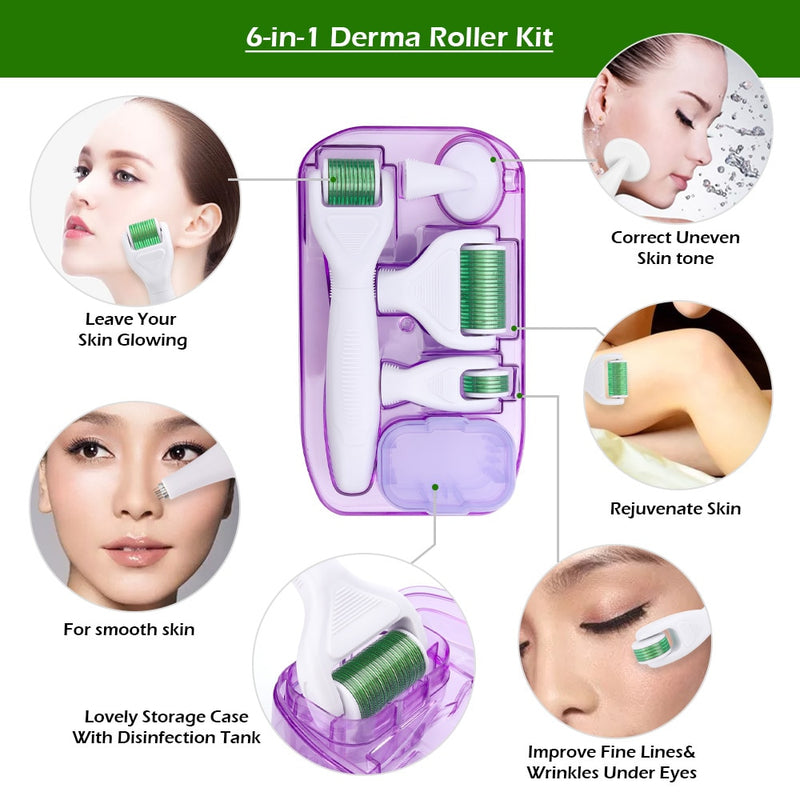 Kit de rodillo de microagujas 4/5/6 en 1 para el cuidado de la piel en el hogar, herramienta cosmética no invasiva de microagujas para el crecimiento del cabello de barba facial, uso doméstico