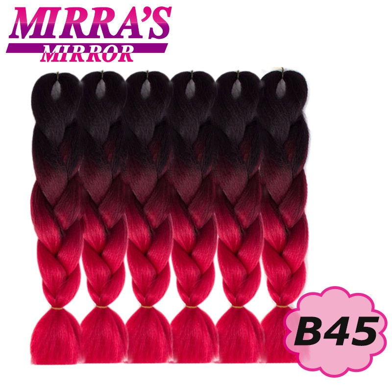 24inch Jumbo Braids Synthetic Hair For Box Braid Ombre Braiding Hair Extensions Three Tone Black Brown Blue Pink Mirra’s Mirror