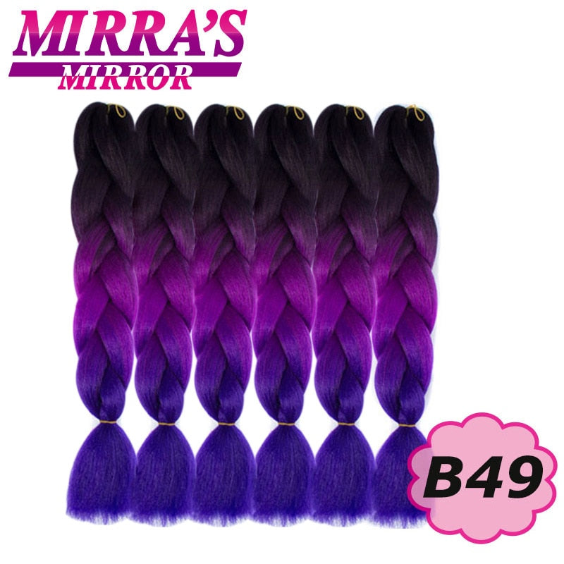 Trenzas Jumbo de 24 pulgadas, cabello sintético para caja trenzada, extensiones de cabello trenzado Ombre, tres tonos, negro, marrón, azul, rosa, espejo de Mirra