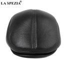 LA SPEZIA Winter Flat Caps Beret Men Black Warm Duckbill Hat Ivy Male Earflaps Thicker Genuine Leather Solid Classic Driving Cap
