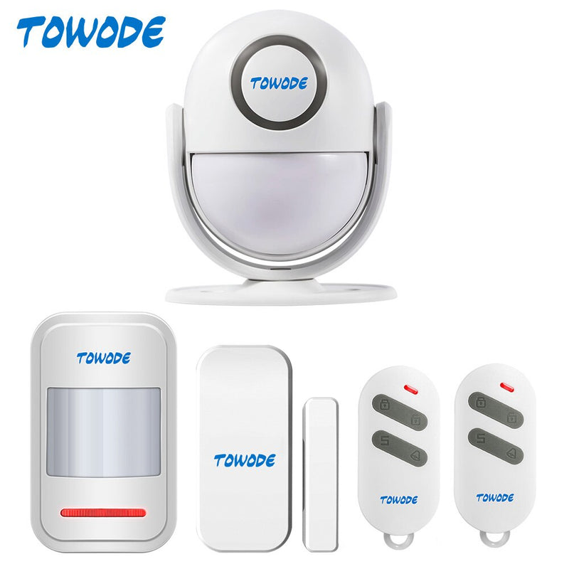 TOWODE Wireless PIR Motion Alarm Detector 120dB Loud Home Security Doorbell Sensor Remote Controller Arm Disarm Alarm Kit