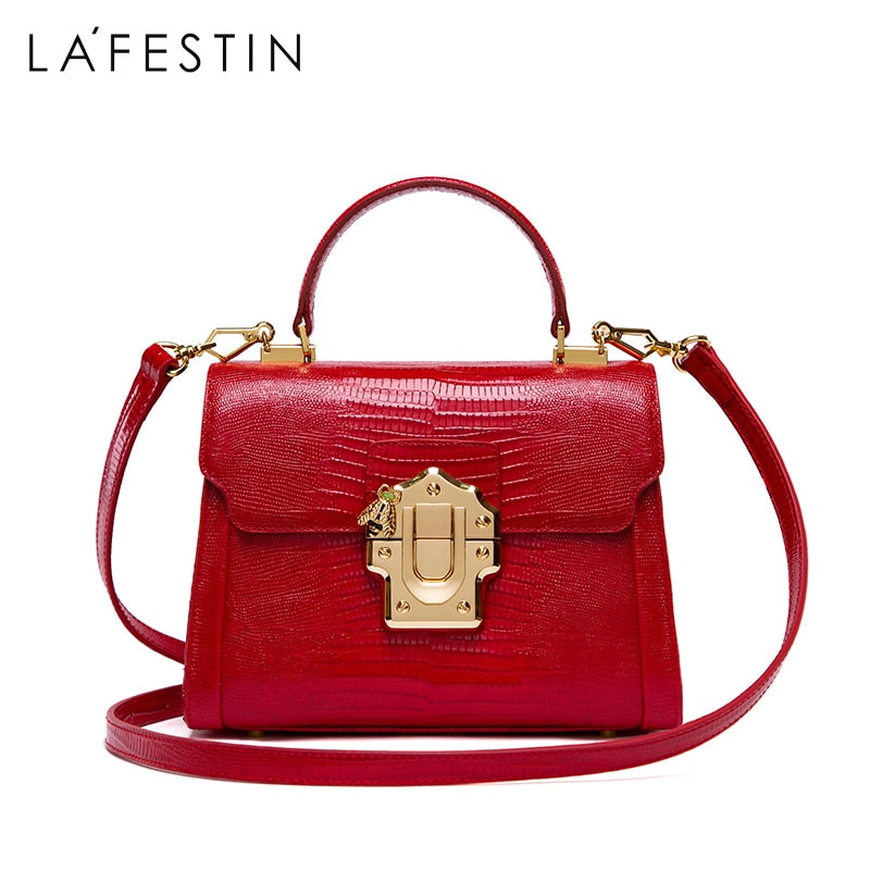 LA FESTIN Designer Serpentine Lock Handbag Split Leather 2021 New Fashion Women Shoulder Bag Luxury Famous Brand Bolsa Crossbody