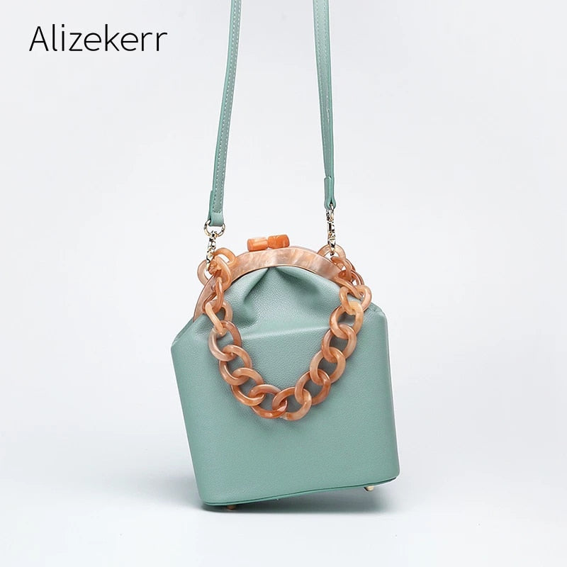 Women Box Bag Handbag Luxury Designer 2019 Acrylic Thick Chain Clip Bucket Bags Women Famous Brands Purses And Handbag For Girls