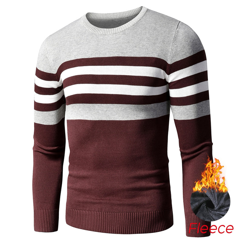 4XL Men 2020 Autumn New Casual Striped Thick Fleece Cotton Sweater Pullovers Men Outfit Fashion Vintage O-Neck Coat Sweater Men