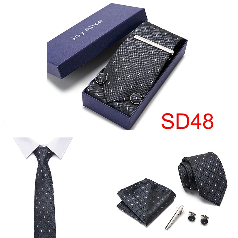 Gift Box 38 styles Tie Set Hanky Cufflinks With Gift Box Jacquard Woven Neckties Set For Men Wedding Party Lots of  accessories