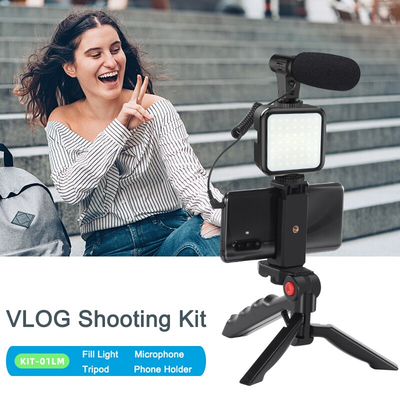 MAMEN Professional Vlogging Kit Videoaufnahmeausrüstung mit Stativ Bluetooth-Steuerung für SLR-Kamera Smartphone Youtube Set