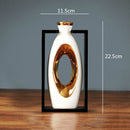 Chinese Style Creativity Ceramic Vase Wooden Frame Retro Openwork Vase Modern Home Flower Arrangement Decoration Flower Vases