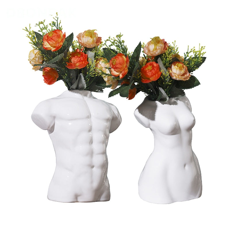 Ceramics Body Abstract Art Flower Vase Nude Male Female Sculpture Flower Vase Hobby Man Woman Vase Planting Machine Home Decor