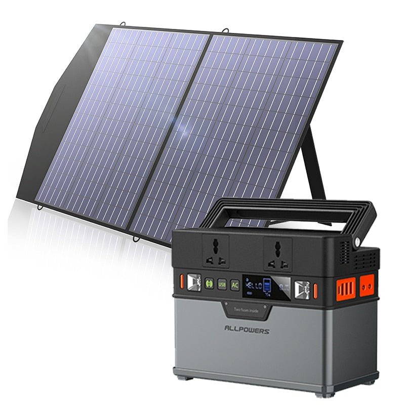 ALLPOWERS Solar Generator, 110V/220V Portable Power Station,Mobile Emergency Backup Power With 18V Foldable Solar Panel Charger