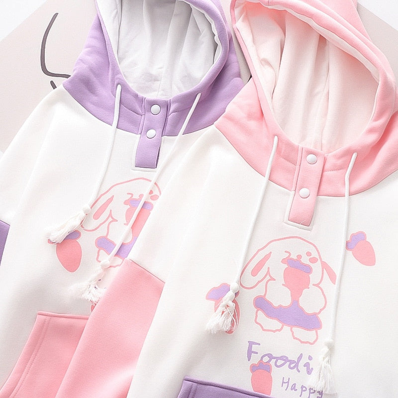 Women Bunny Hoodie Harajuku Kawaii Rabbit Anime Graphic Sweatshirt Teen Girls Winter Clothes Pink Purple Korean Cute Pullover