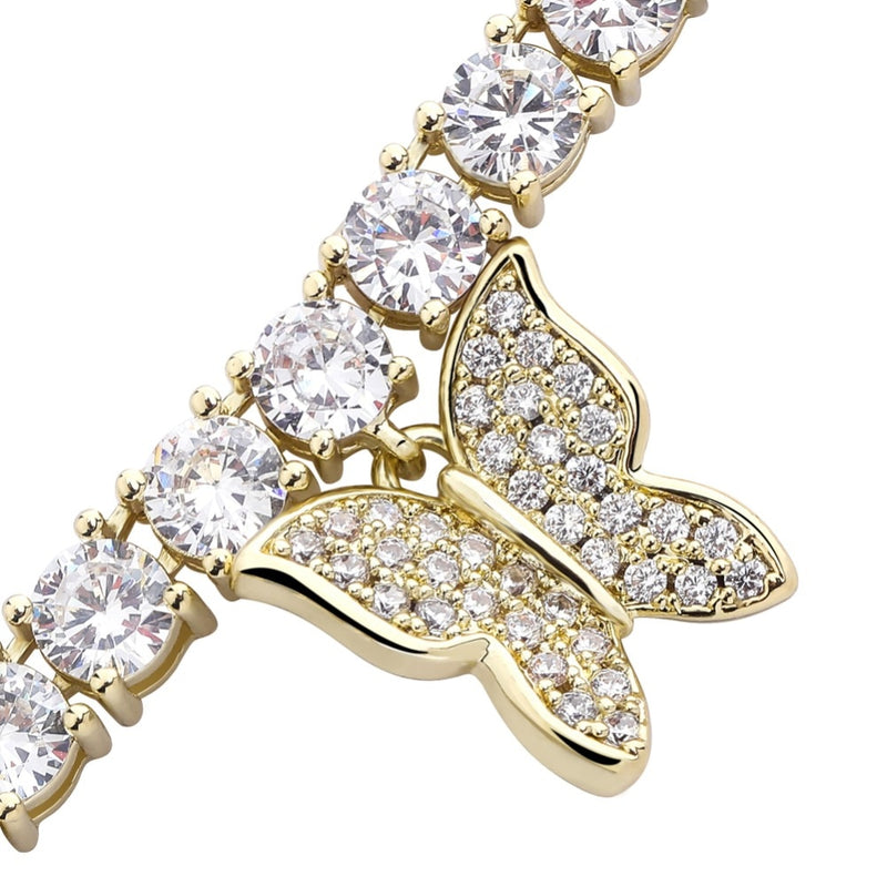 TOPGRILLZ Butterfly Chain  3/4MM Tennis Chain Choker Necklace Iced Out Cubic zircon Bling Hip Hop Charm  Jewelry For Men Women