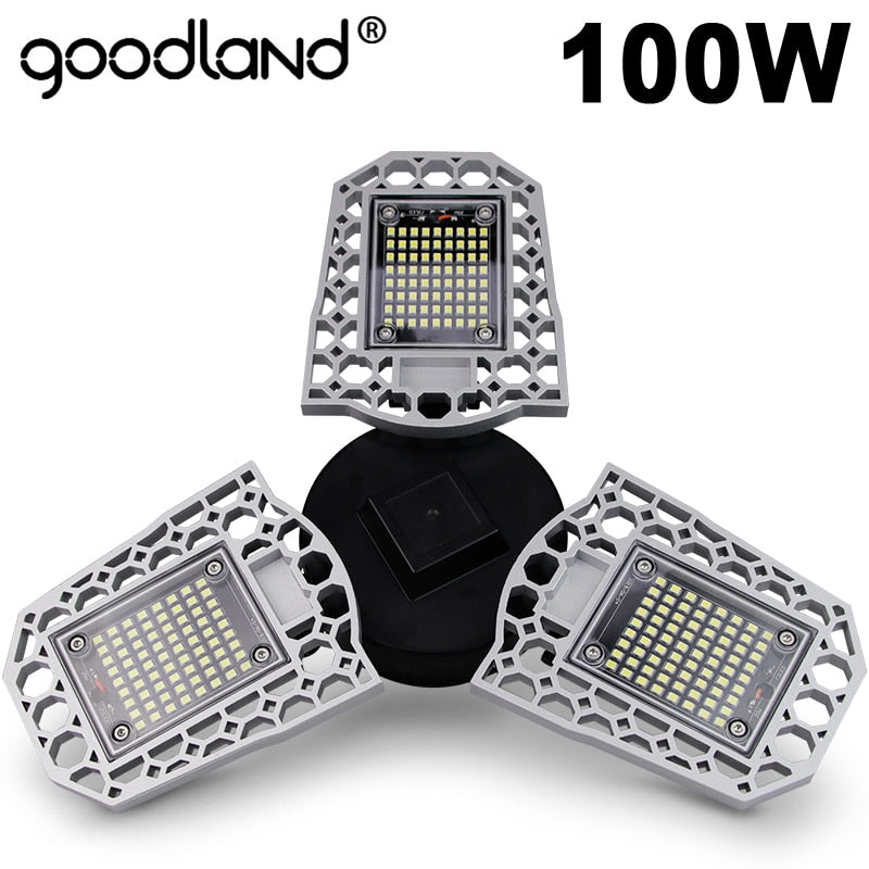 Goodland lámpara LED E27 bombilla LED 60W 80W 100W luz de garaje 110V 220V luz deformada para taller almacén fábrica gimnasio