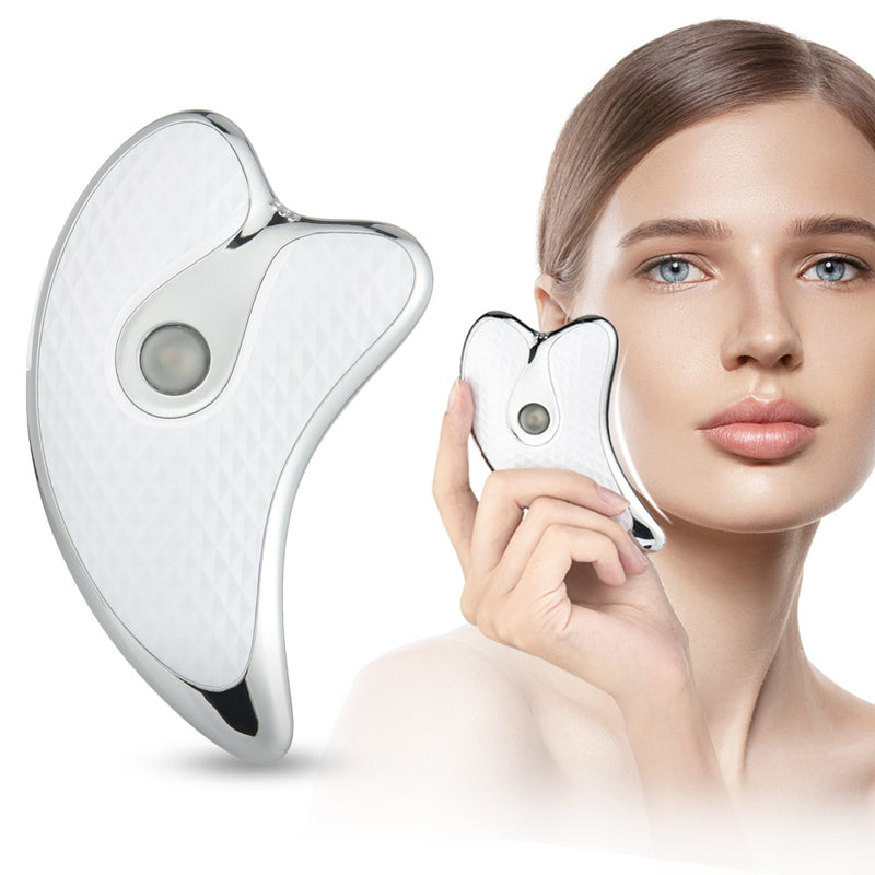 Masajeador Facial vibratorio calentado, tablero eléctrico Gua Sha, placa de raspado para terapia de luz roja y azul, herramientas adelgazantes para Lifting Facial