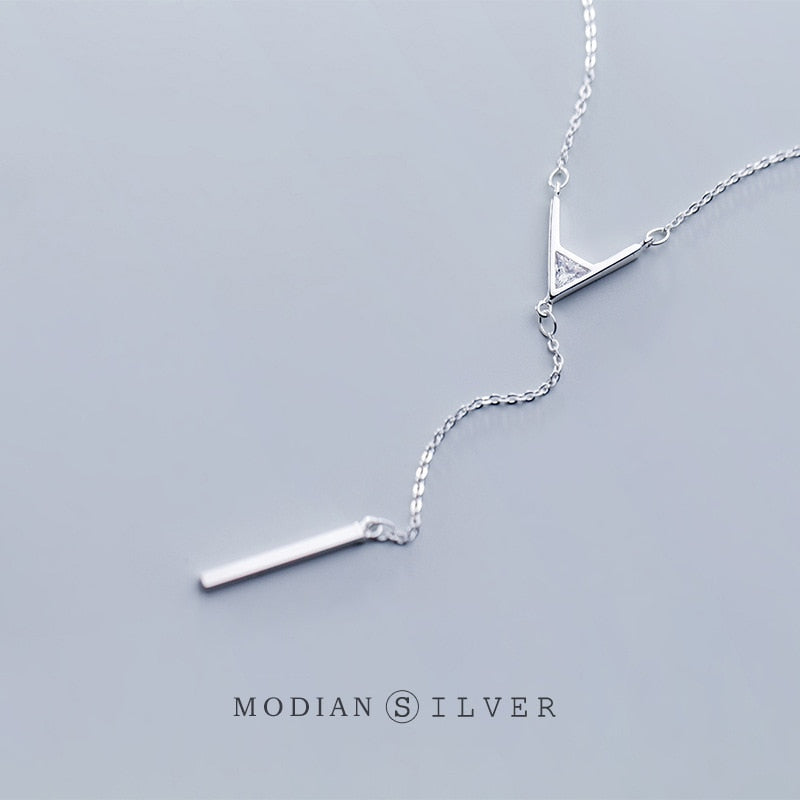 MODIAN New Adjustable Geometric Necklace for Women Real 925 Sterling Silver Letter A-shaped Chain Pendant Necklace Fine Jewelry