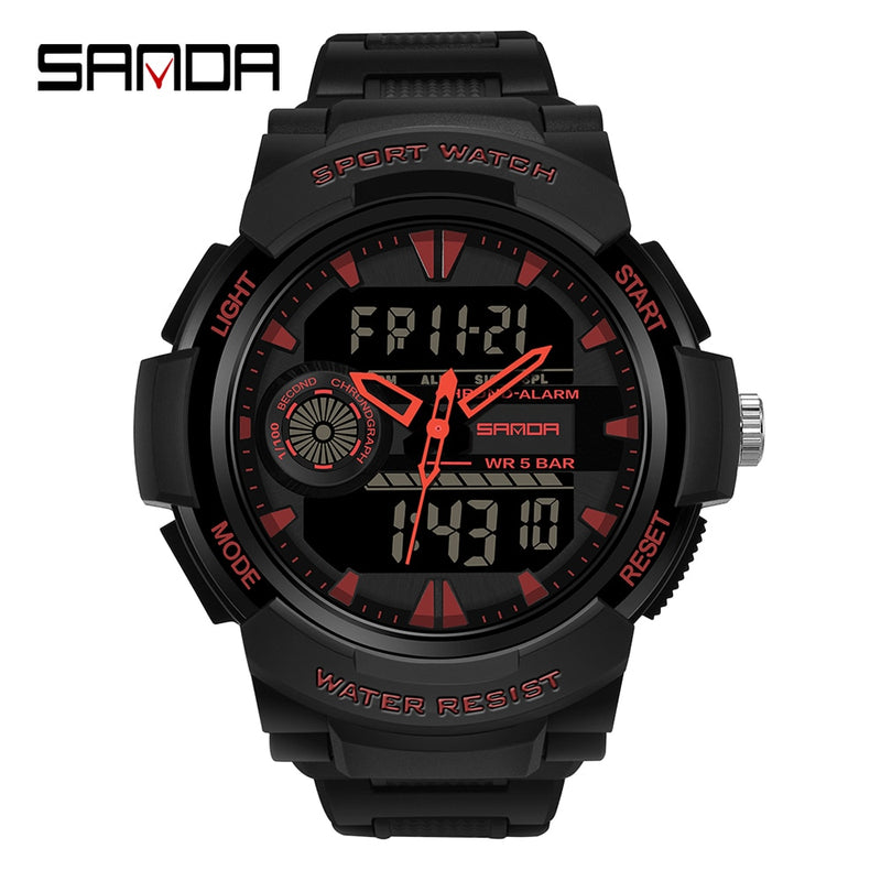 SANDA Watches For Men 50M Waterproof Clock Alarm reloj hombre Dual Display Wristwatch Quartz Military Watch Sport Mens Relogio