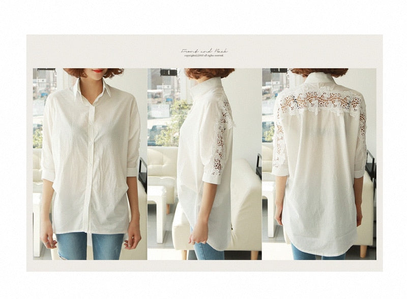 fashion women tops Summer 2022 backless sexy Hollow Out Lace Blouse Shirt Ladies casual Loose White office blouse women 1310 40