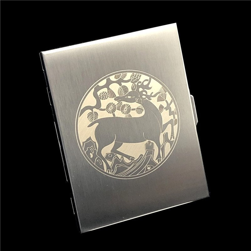 Alalinong Codex Gigas Stainless Steel Cigarette Case Ultra Thin Metal Universal Cigarette Box Wire Drawing Process Smoking Beast