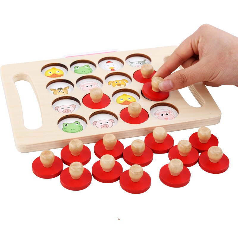 Montessori Memory Match Schachspiel 3D-Puzzles aus Holz, frühes pädagogisches Familienfest, lässiges Interaktionsspiel, Spielzeug für Kinder, Kinder