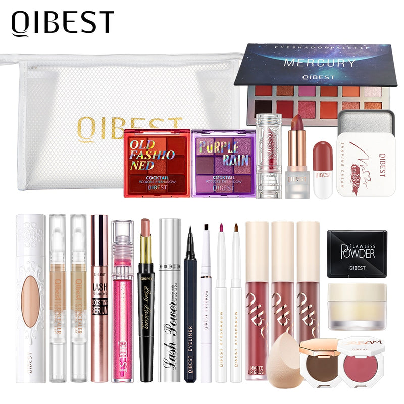 Kit de maquillaje profesional QIBEST, conjunto de cosméticos todo en uno, lápiz labial, sombra de ojos, máscara, corrector, ceja, conjunto de maquillaje para mujer, regalo