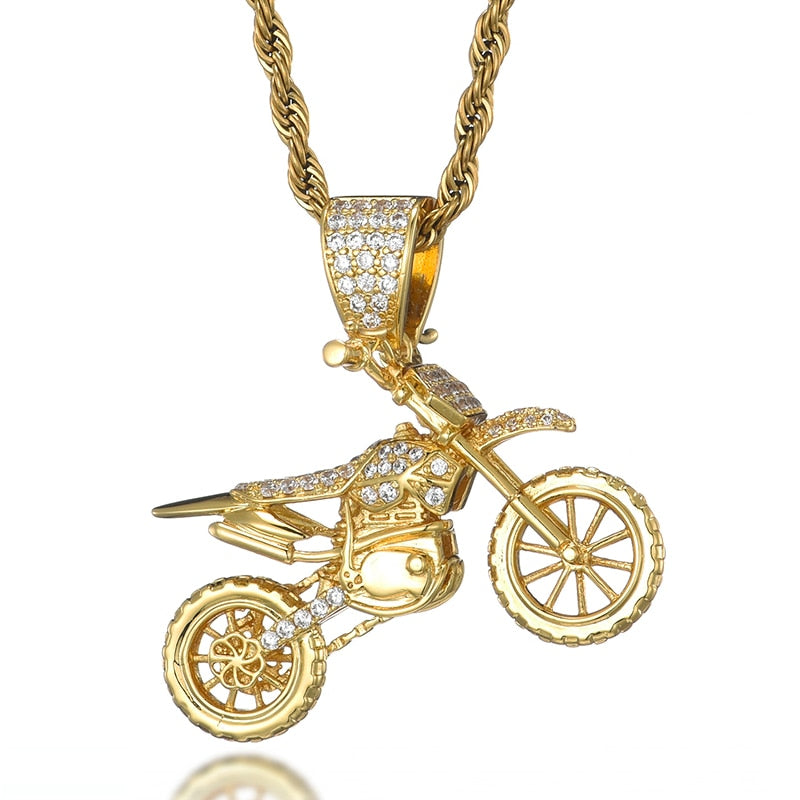 HIP Hop Full AAA Iced Out Bling CZ Kubikzirkon Kupfer Motorrad Anhänger &amp; Halsketten für Herrenschmuck mit Tenniskette