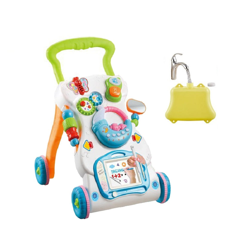 Baby Walker Multifunction Infant Stand-to-Sit Toddler Four Wheels Trolley Kids Learning Walking Toddler Toys Piano Drawing Gift