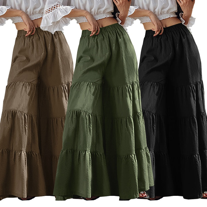 Vintage Women's Wide Leg Trousers ZANZEA 2022 Solid Pants Casual Elastic Waist Long Pantalon Palazzo Female  Turnip