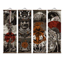Japanese Samurai Ukiyoe Tiger Canvas Poster Pictures for Living Room Home Decor Painting Wall Art with Solid Wood Hanging Scroll