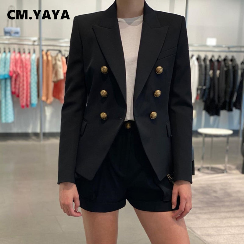 CM.YAYA Blazer de mujer sólido de manga larga con doble botonadura Slim Casual Blazers moda femenina ropa informal alta verano 2021