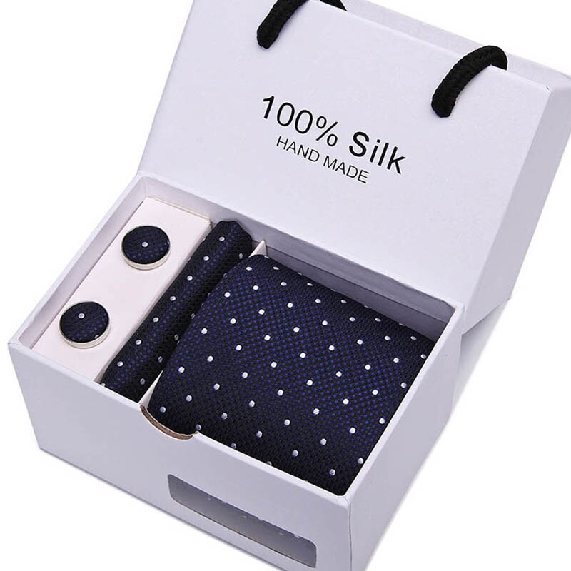 Joy Alice Wedding men neck ties gift box packing men brand luxury necktie pocket square silk tie set cufflinks handkerchief
