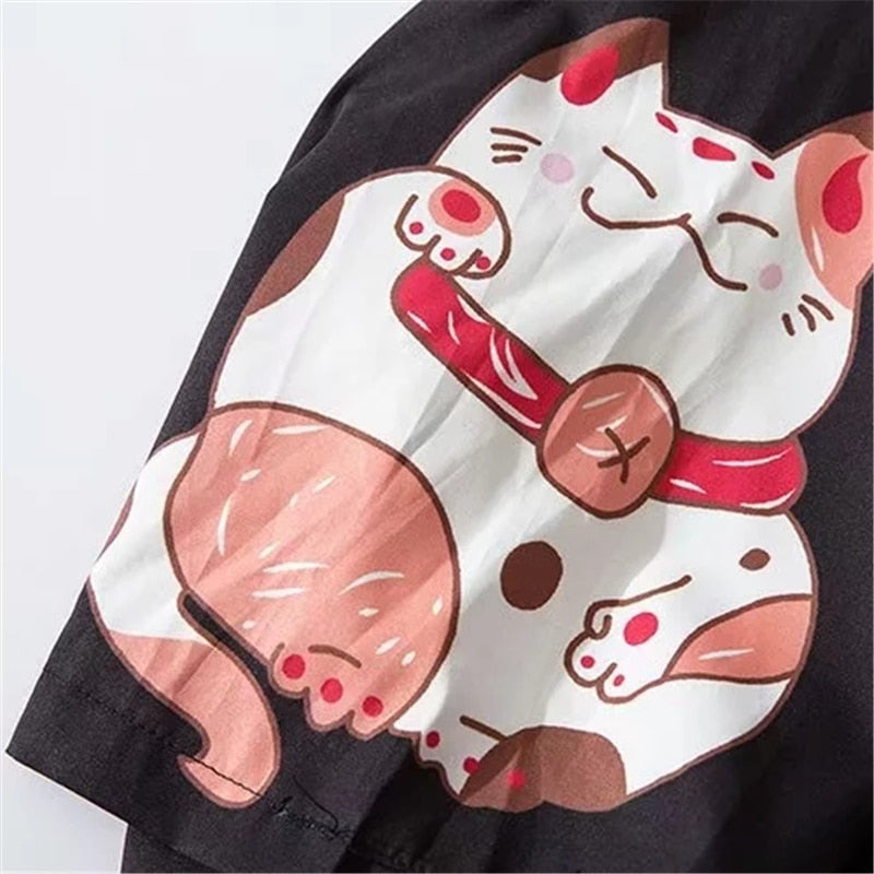 Bebovizi Japan Style Clothes Men Summer Streetwear Cat Print Kimono Cardigan Mandarin Robe Men Unisex Japanese Trend Kimonos