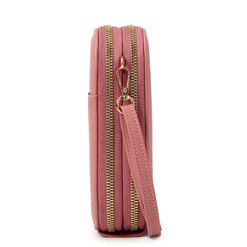 Designer-Handytasche Mini-Umhängetasche für Frauen, zwei Schichten, Umhängetasche, Pu-Leder, Damen, kleine Crossbody-Geldbörse