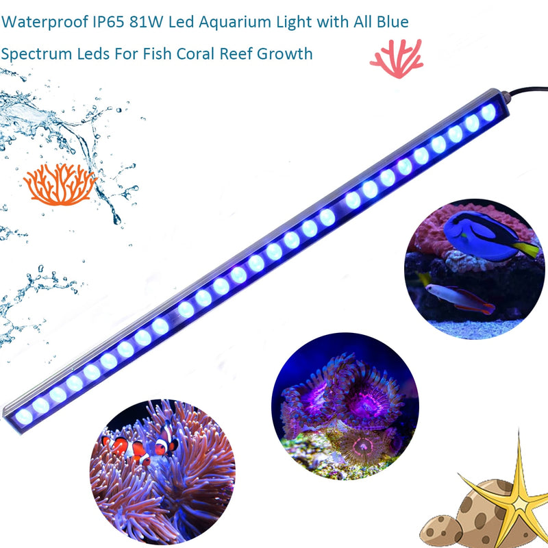 Populargrow 54W/81W/108W Led Aquarium Light with Only 470nm Blue Spectrum Strip Light Beautiful Your Coral Reef Fish Tank Lamp