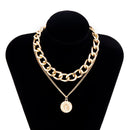 IngeSight.Z Punk Multi Layer Curb Cuban Chunky Thick Portrait Choker Halskette Damen Vintage geschnitzte Münze Anhänger Halskette Schmuck
