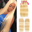 Vallbest 613 Blonde Straight Hair Bundles With Closure Malaysian Human Hair Bundles With Lace Closure With Baby Hair Remy Hair