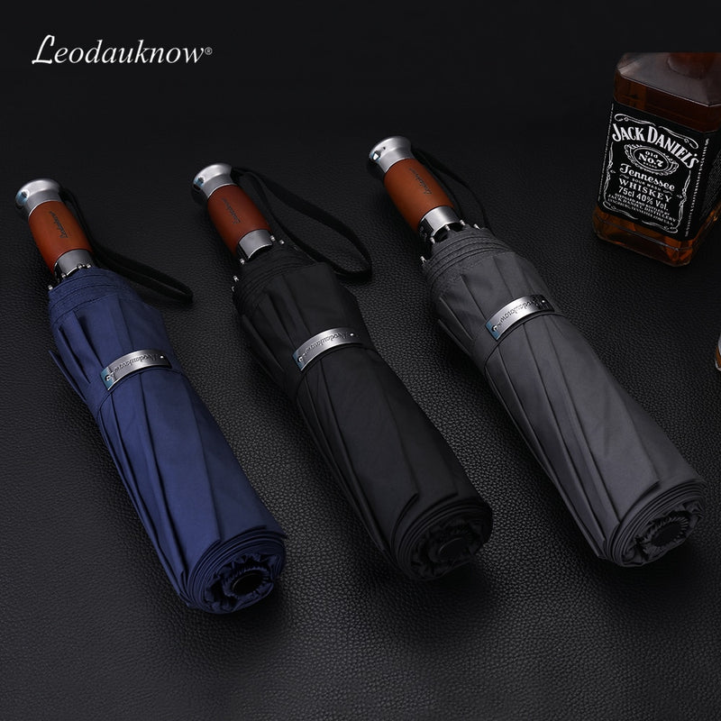 Genuine Brand Large Folding Umbrella Rain 1.2 Meters Business Men Automatic Umbrellas Windproof Male Parasol Dark Blue And Black